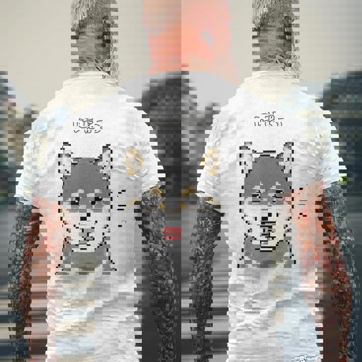 にぱっと笑う黒柴 柴犬のドット絵 メンズTシャツ バックプリント 高齢者への贈り物