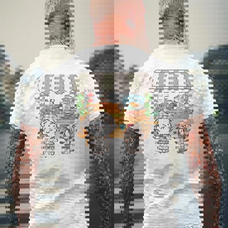 ねこぺん日和 ドーナツワゴン メンズTシャツ バックプリント 高齢者への贈り物