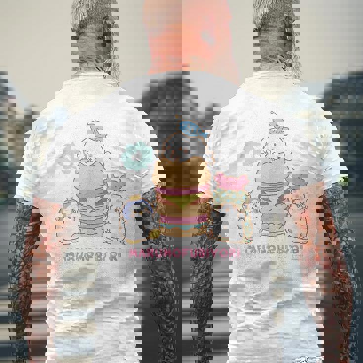 まるもふびより ハンバーガー メンズTシャツ バックプリント 高齢者への贈り物