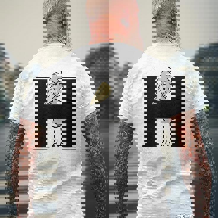 みんな大好きハシビロコウ 動かない鳥 はしび郎クラブ Hアルファベット ロゴ メンズTシャツ バックプリント 高齢者への贈り物