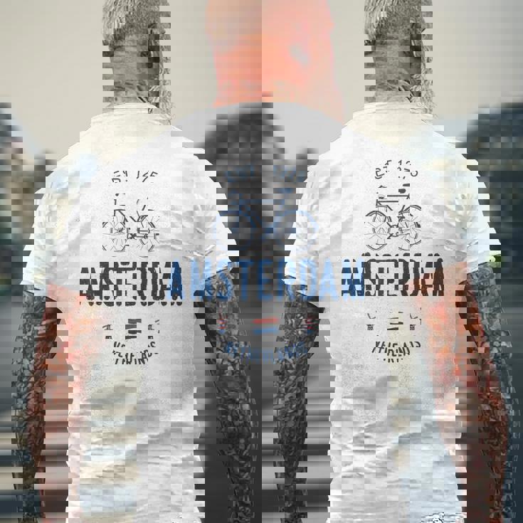 アムステルダム バイク シティ アムステルダム バイクタウン オランダの国旗 メンズTシャツ バックプリント 高齢者への贈り物