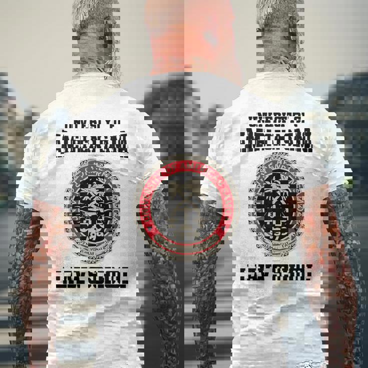 アメリカサモア大学ロースクール。 メンズTシャツ バックプリント 高齢者への贈り物