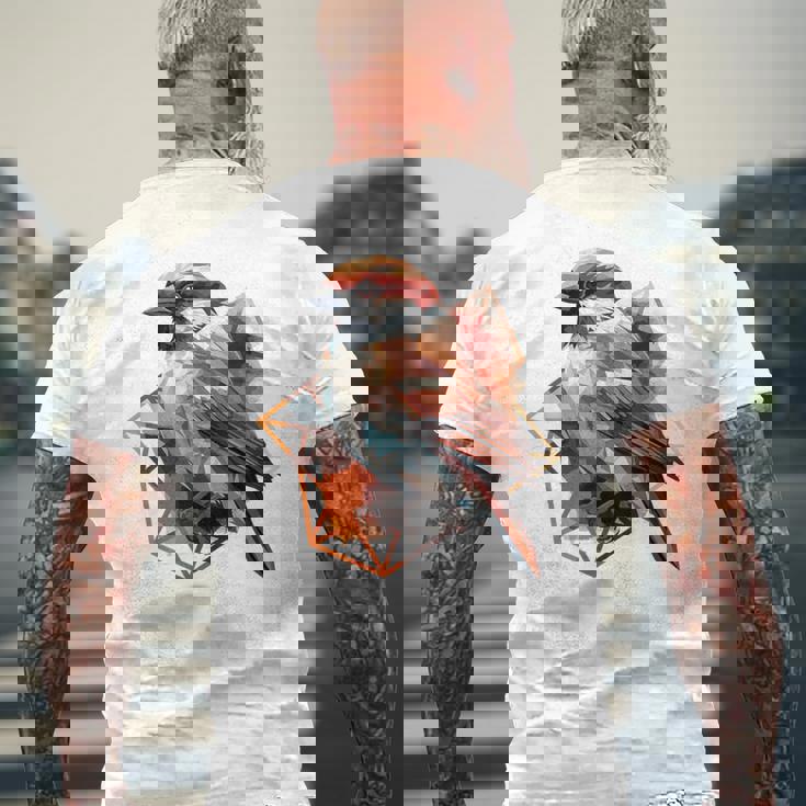 アメリカンツリー スズメ 鳥 幾何学模様 パッテンアート かわいい鳥 ロー メンズTシャツ バックプリント 高齢者への贈り物