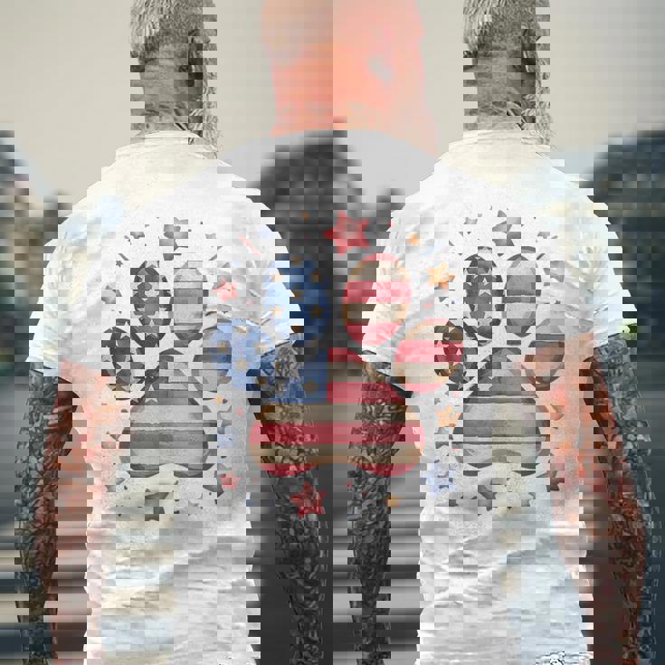 アメリカ国旗 愛国的な犬と猫の足跡プリント 7月4日 犬 メンズTシャツ バックプリント 高齢者への贈り物