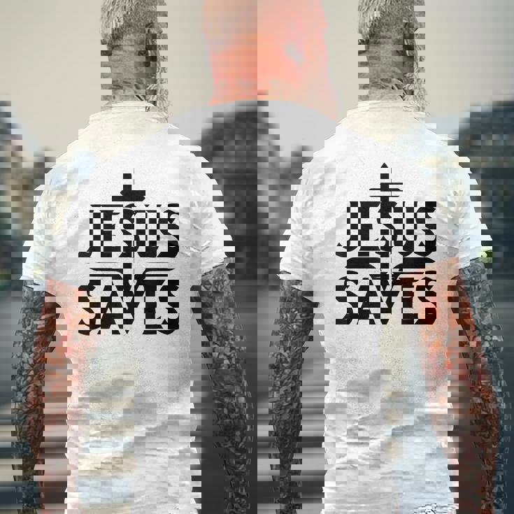イエス・キリスト教徒を救う メンズTシャツ バックプリント 高齢者への贈り物