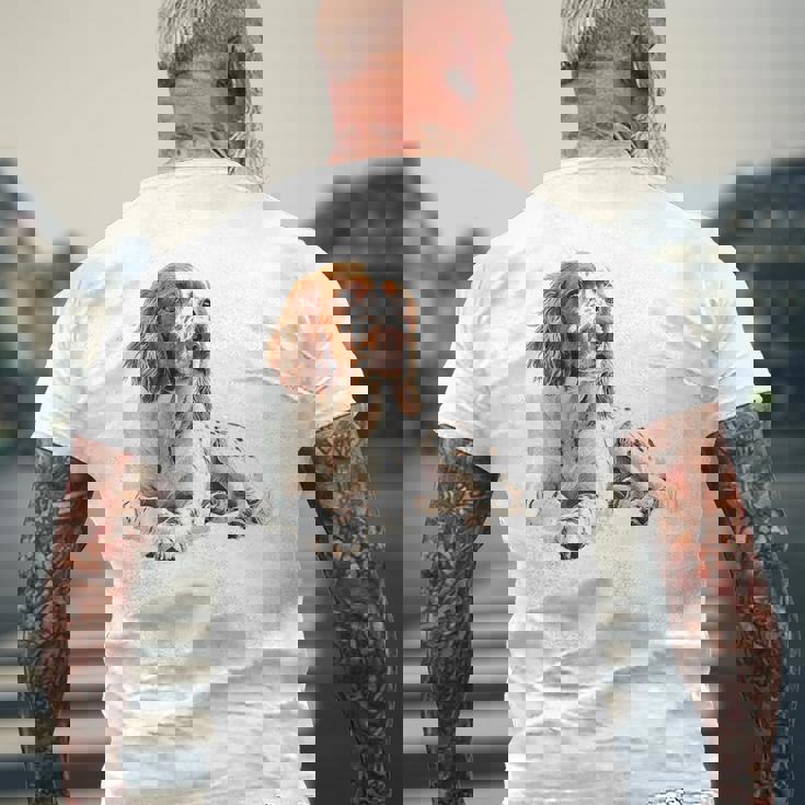 イングリッシュセッター 犬 モチーフ ペット アートワーク イングリッシュセッター メンズTシャツ バックプリント 高齢者への贈り物