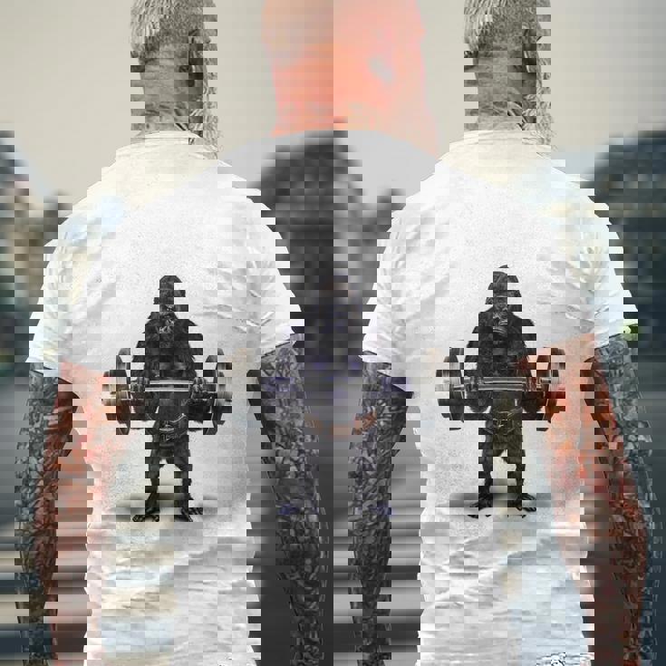 ウェイトリフティング 筋トレ バーベル やる気がないなら家に帰れ ゴリラ メンズTシャツ バックプリント 高齢者への贈り物