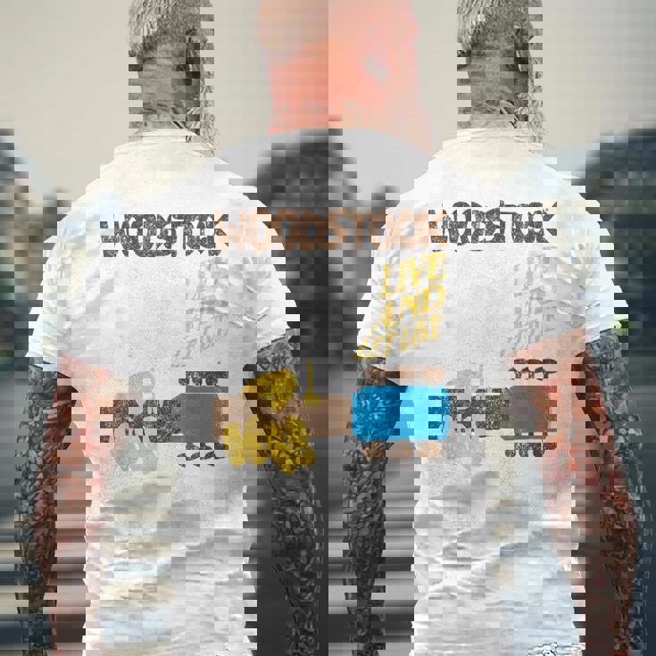 ウッドストック・ライブ・アンド・レット・ライブ メンズTシャツ バックプリント 高齢者への贈り物