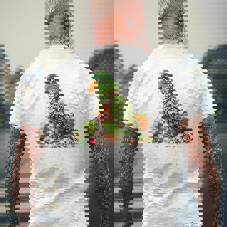 ウロコインコ フルーツアート トロピカル キウイ りんご ナッツ メンズTシャツ バックプリント 高齢者への贈り物