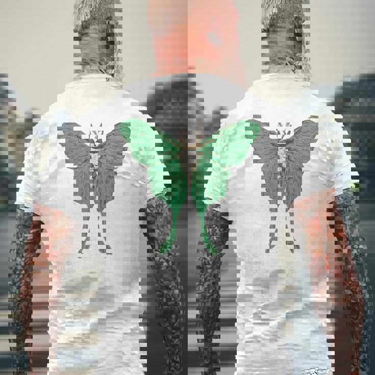 オオミズアオ ルナモス 薄い 緑色 黄緑色 蛾 Luna Moth レトロ 虫 昆虫 イラスト かっこいい おしゃれ メンズTシャツ バックプリント 高齢者への贈り物