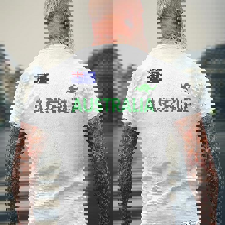 オーストラリア 国旗 カンガルー サッカー ラグビー フットボール 水泳 応援 メンズTシャツ バックプリント 高齢者への贈り物