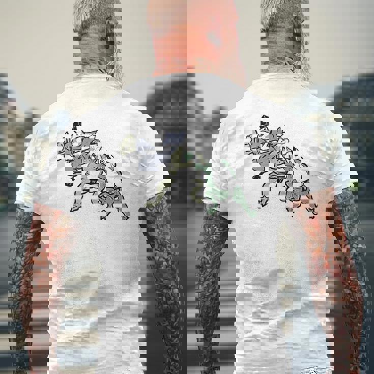 カエル 相撲 伝統 浮世絵 のようなカエルイラスト かわいい 渋かっこいい ワンポイント メンズTシャツ バックプリント 高齢者への贈り物