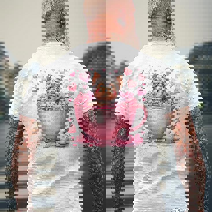 カップに入った子犬 長袖tシャツ メンズTシャツ バックプリント 高齢者への贈り物