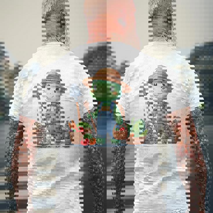 カメは農夫、かわいいデザイン。 メンズTシャツ バックプリント 高齢者への贈り物