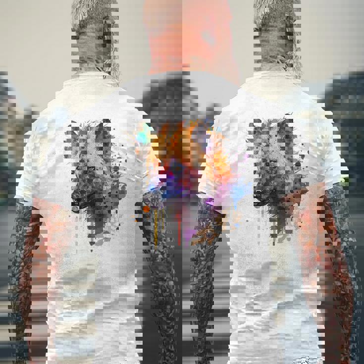 カラフルなハイエナプレデター 水彩画携帯電話ケース メンズTシャツ バックプリント 高齢者への贈り物