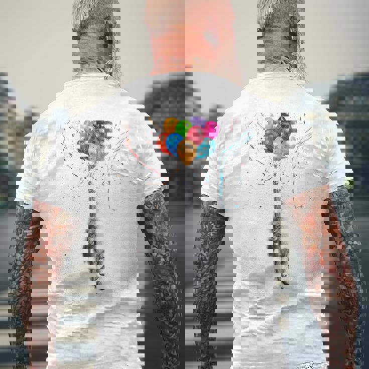 カラフルな顔 赤ちゃん オランウータン ハンギングバルーン グラフィック 猿 メンズTシャツ バックプリント 高齢者への贈り物