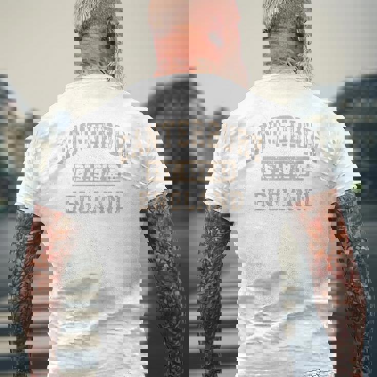 カンタベリー イングランド Uk Est Year Athletic Beige Distressed メンズTシャツ バックプリント 高齢者への贈り物