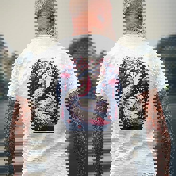 キツネ キツネ 桜 花 日本 九尾狐 長袖tシャツ メンズTシャツ バックプリント 高齢者への贈り物