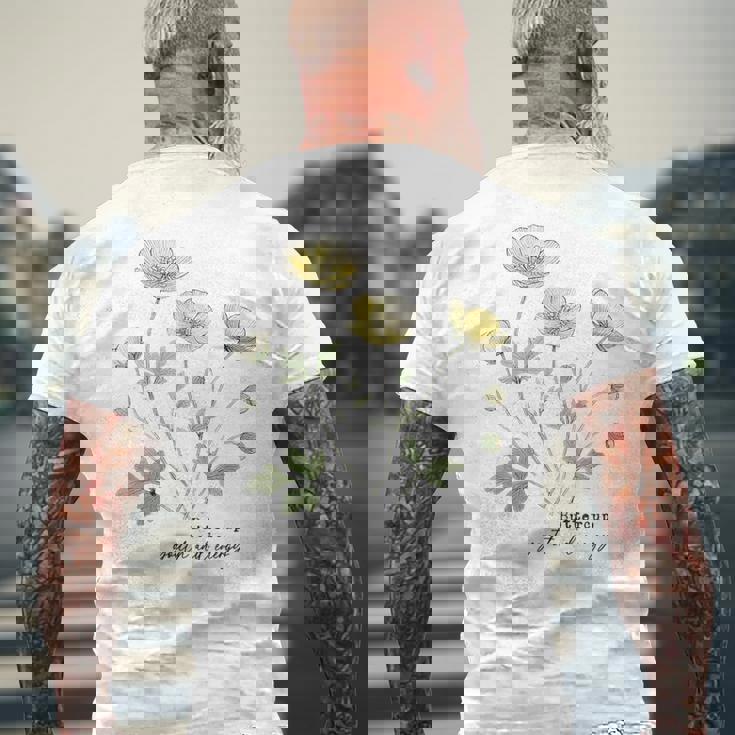 キンポウゲ 花柄 ボタニカルtシャツ ヴィンテージ 自然 野花 アート メンズTシャツ バックプリント 高齢者への贈り物