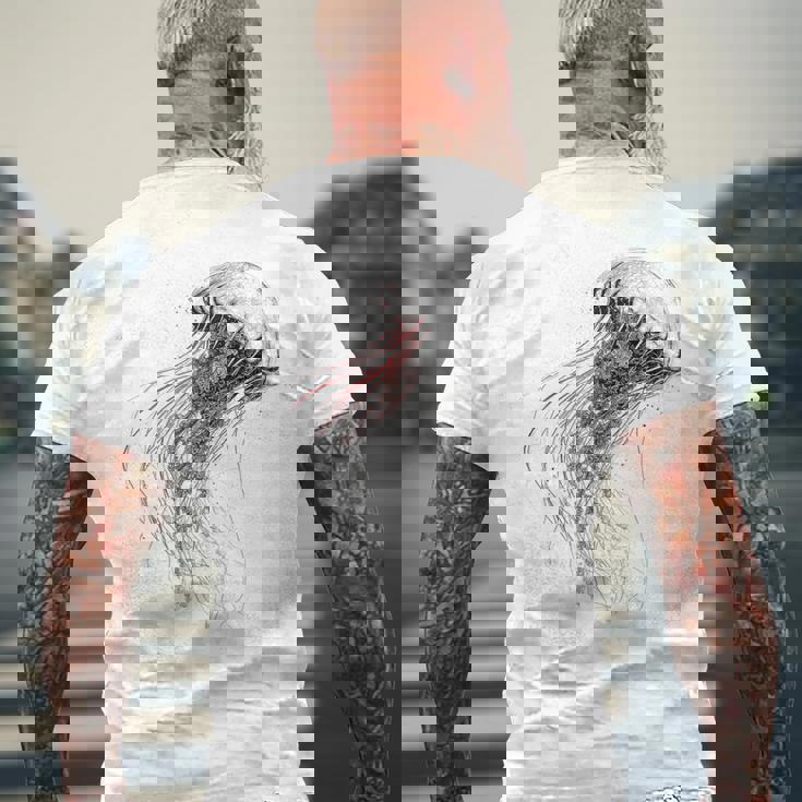 クラゲ 図面 グラフィック 動物 アート クラゲ メンズTシャツ バックプリント 高齢者への贈り物