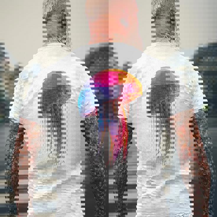 クラゲ 幾何学模様 動物 抽象 カラフル アート クラゲ メンズTシャツ バックプリント 高齢者への贈り物