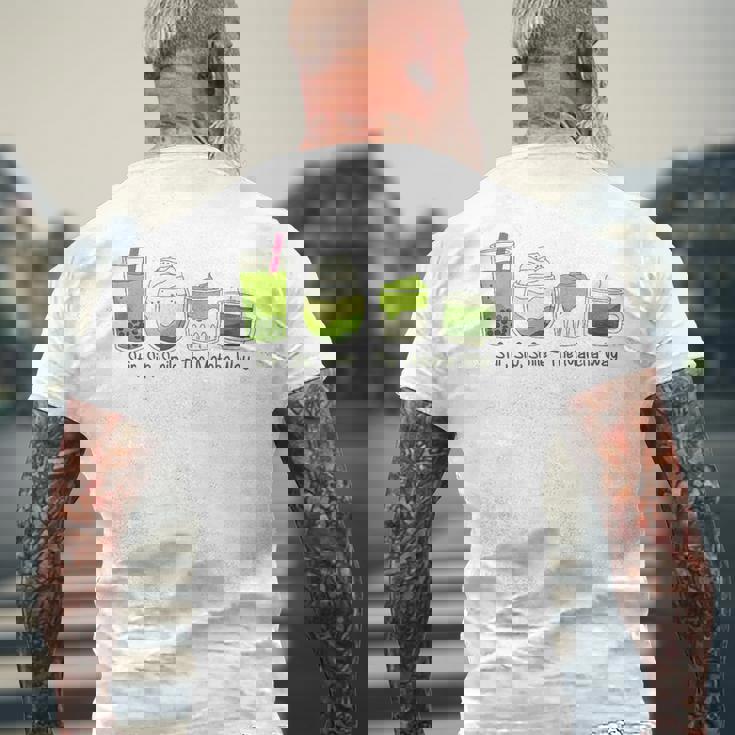 クリーミーダルゴナ抹茶ボバティー、スマイル、抹茶の方法 メンズTシャツ バックプリント 高齢者への贈り物