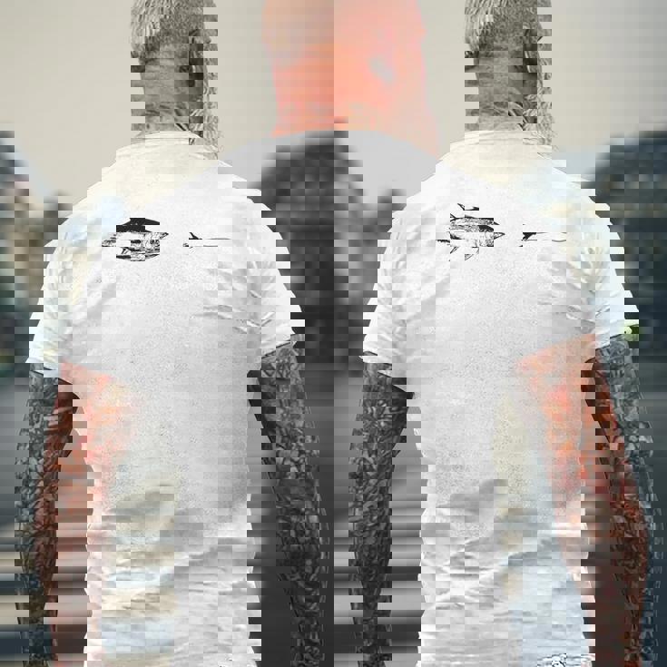 グラフィックフライフィッシングフックライン フィッシュマグロ メンズTシャツ バックプリント 高齢者への贈り物