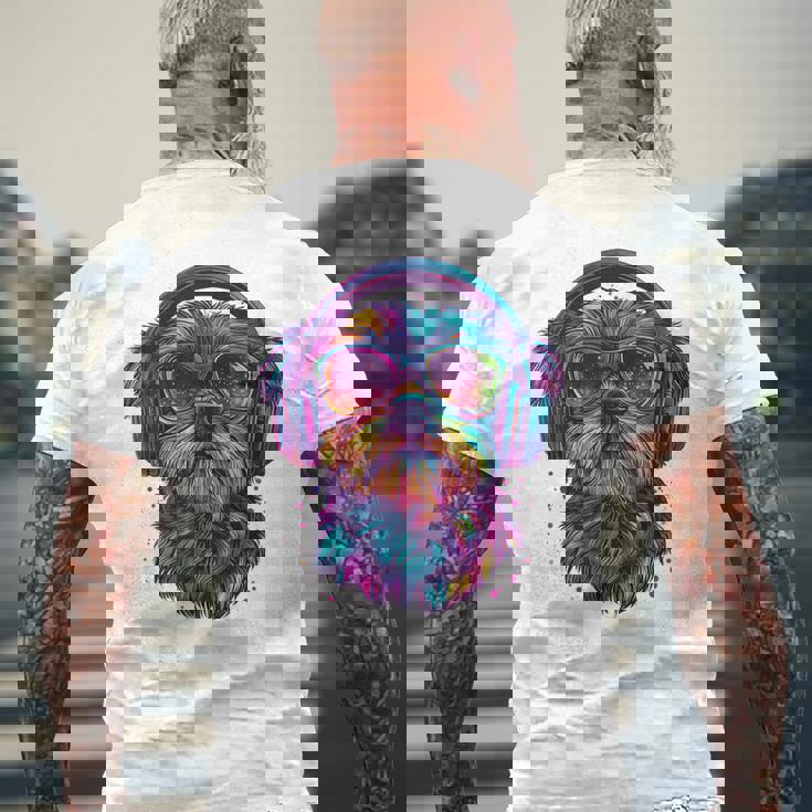 グリフォン ブリュッセロ 犬 音楽 ヘッドホン グリフォン ブリュッセル メンズTシャツ バックプリント 高齢者への贈り物