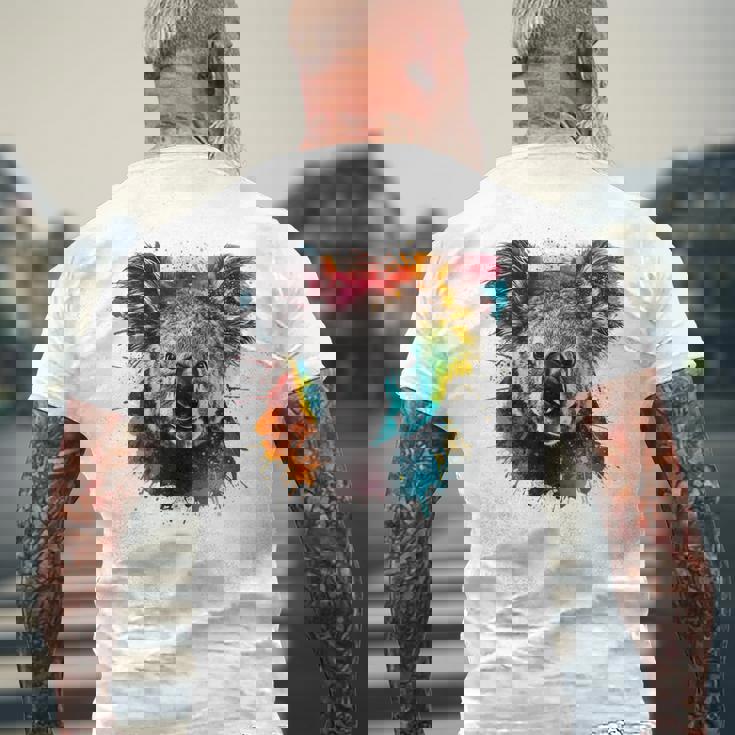 コアラ アートワーク カラフル アートアニマル コアラ メンズTシャツ バックプリント 高齢者への贈り物