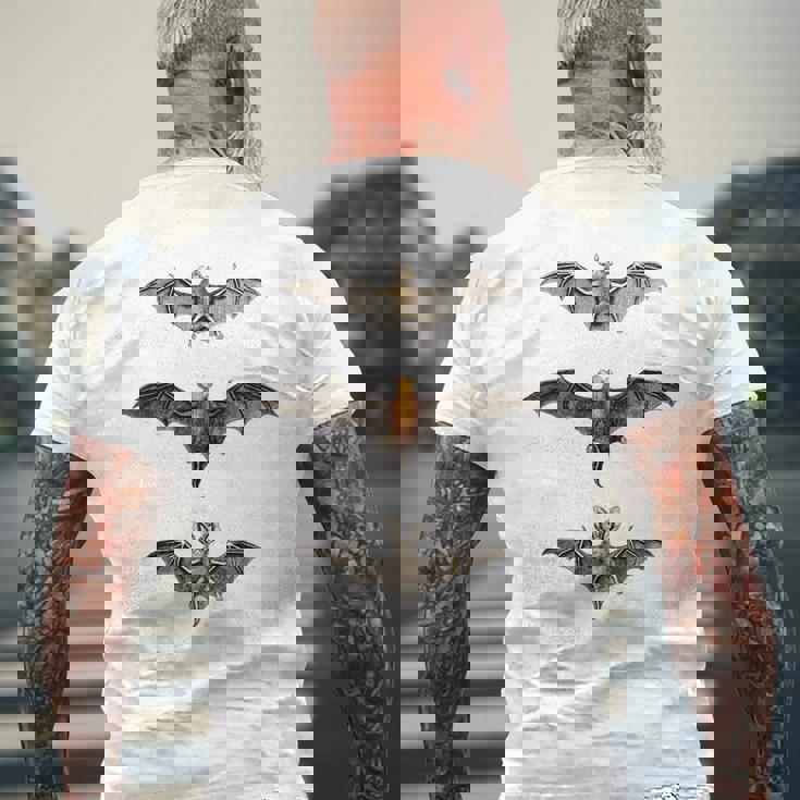 コウモリ 科学イラスト 描画 生物学 アート ハロウィン メンズTシャツ バックプリント 高齢者への贈り物