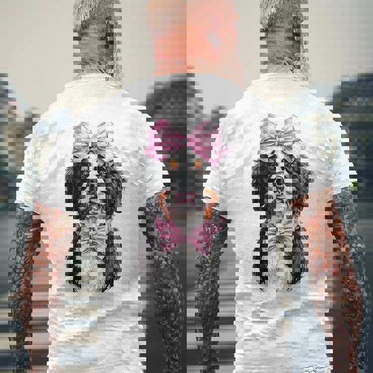 コケットボウ バーニーズマウンテンドッグ ママピンクリボンガール メンズTシャツ バックプリント 高齢者への贈り物