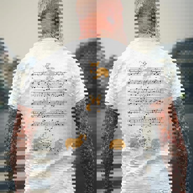 コーギー 犬 音符 音符 ミュージシャン かわいい コーギー 犬 メンズTシャツ バックプリント 高齢者への贈り物