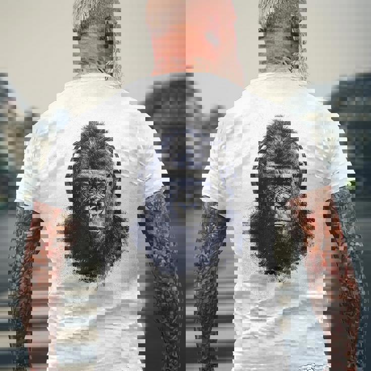 ゴリラ 描画 動物 イラスト 抽象画 アート ゴリラ メンズTシャツ バックプリント 高齢者への贈り物