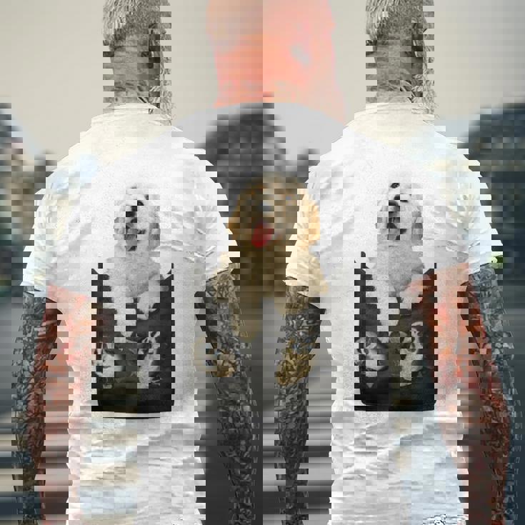 ゴールデンレトリバー ポケットに入った子犬 長袖tシャツ メンズTシャツ バックプリント 高齢者への贈り物