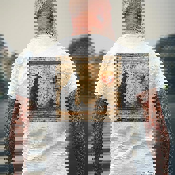 サンセット ピラミッド パピルス スクロール 砂漠 エジプトアート 猫 長袖tシャツ メンズTシャツ バックプリント 高齢者への贈り物