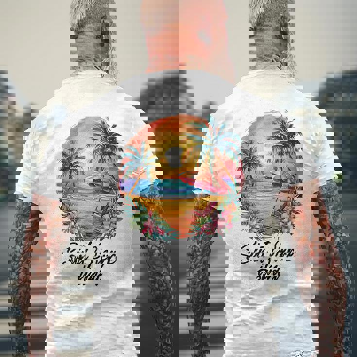 サンピエール島旅行、フランス観光夏休み メンズTシャツ バックプリント 高齢者への贈り物