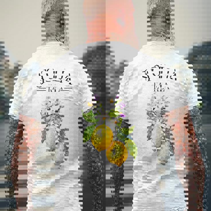 シチリア イタリア土産 イタリア レモン メンズTシャツ バックプリント 高齢者への贈り物