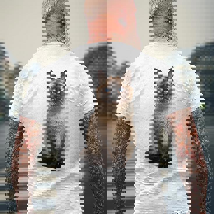 シャム猫 美人 雄大なシャム猫 ラブリーシャム猫 メンズTシャツ バックプリント 高齢者への贈り物