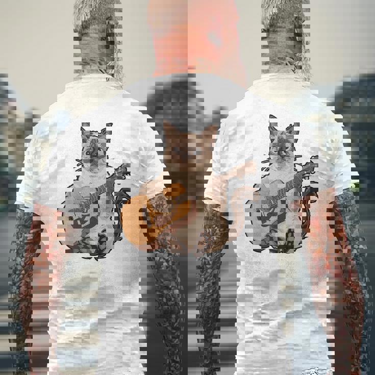 シャム猫ギタリスト ミーザー ギター奏者 メンズTシャツ バックプリント 高齢者への贈り物