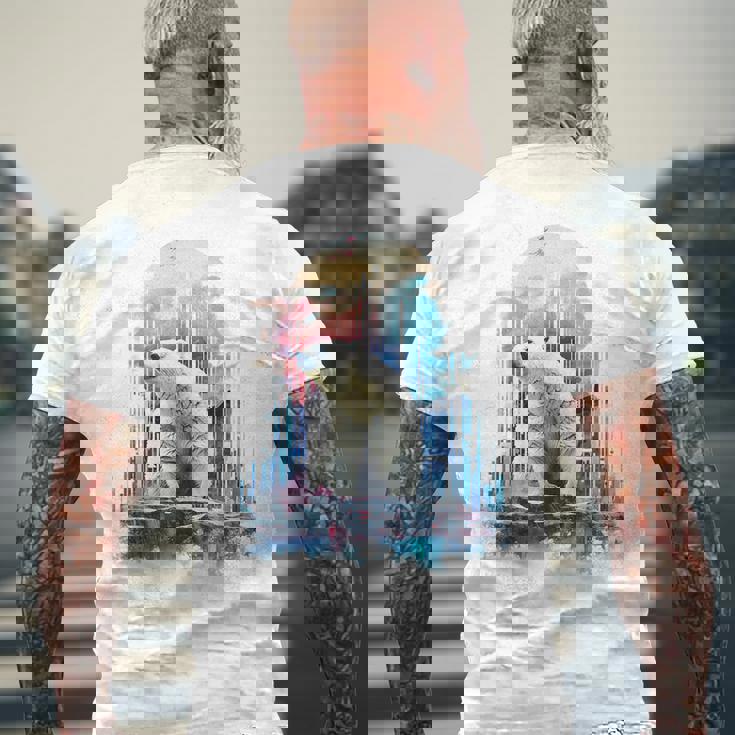 シロクマ 動物 カラフル 動物園 アート 描画 シロクマ メンズTシャツ バックプリント 高齢者への贈り物