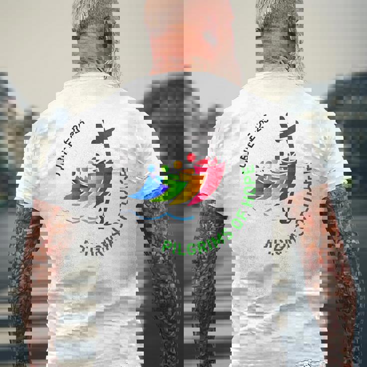 ジュビリー2025 信仰の旅への希望の巡礼者 メンズTシャツ バックプリント 高齢者への贈り物