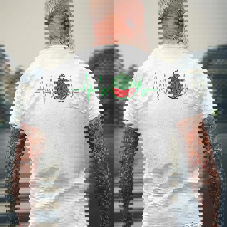 スイカ 農家 ハートビート ガーデニング 果物 農業 庭師 長袖tシャツ メンズTシャツ バックプリント 高齢者への贈り物