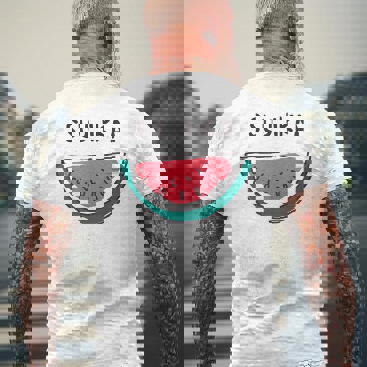 スイカuika 果物 すいか フルーツ スイカ好き かわいい おしゃれ シンプル メンズTシャツ バックプリント 高齢者への贈り物