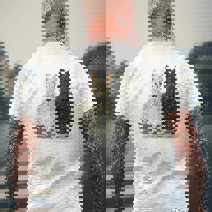 スコティッシュテリア犬の所有者ペット所有者アートデザイン メンズTシャツ バックプリント 高齢者への贈り物