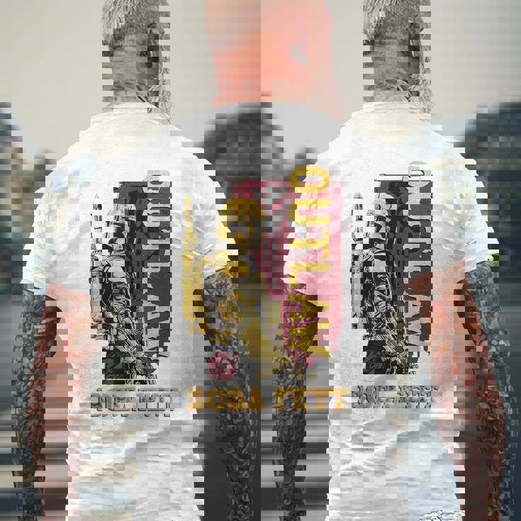 スターウォーズ ボバ・フェットの本 アウトロー 叙事詩 レトロ ポートレート メンズTシャツ バックプリント 高齢者への贈り物