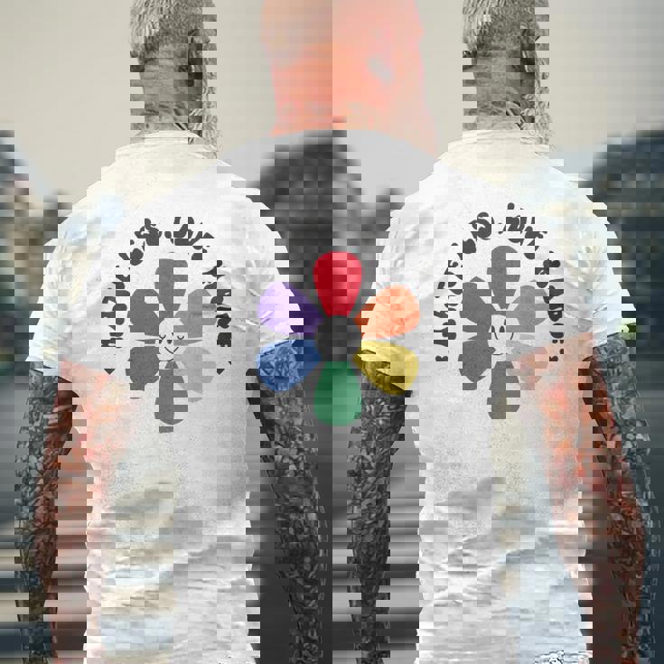 スマイル レインボー ハッピーフェイス 花 Lgbt ゲイ レズビアン プライド 月 メンズTシャツ バックプリント 高齢者への贈り物