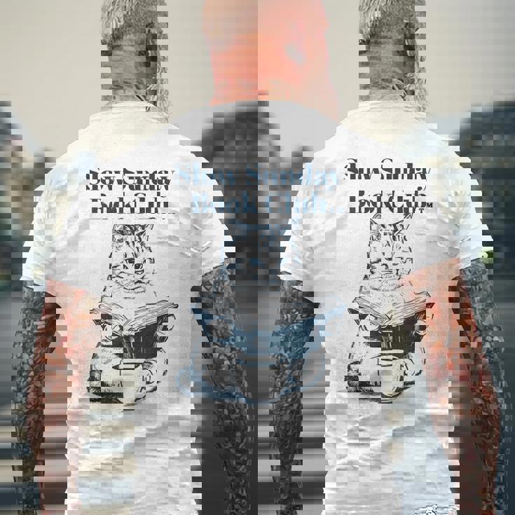 スローサンデーブッククラブ 本好きの猫 メンズTシャツ バックプリント 高齢者への贈り物