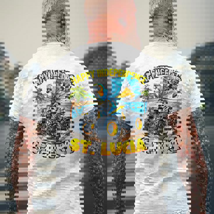 セントルシア 独立 モンスタートラックフラッグ キッズ ガールズ ティーン メンズTシャツ バックプリント 高齢者への贈り物