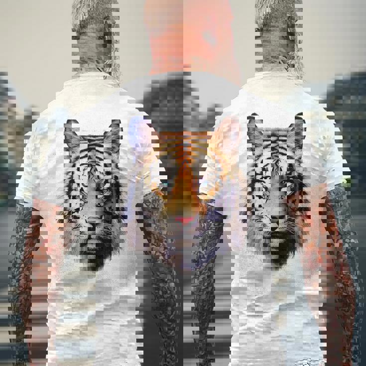 タイガー アニマル プリント グラフィック デッサン アートワーク フェイス トラ メンズTシャツ バックプリント 高齢者への贈り物