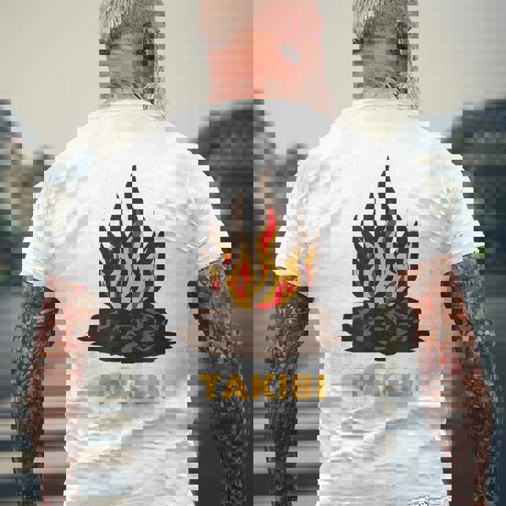 タキビ Takibi 焚き火 たきび キャンプ イラスト かわいい おもしろ キャンプグッズ メンズTシャツ バックプリント 高齢者への贈り物